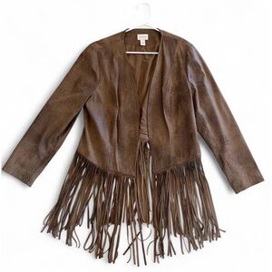 Chico's Brown Suede Fringe Leather Jacket Western Cowgirl Festival Bohemian, L
